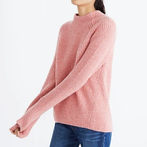 MADEWELL Northfield Mockneck Sweater Pink Fuzzy Mock Neck Acrylic WOOL Blend XS - Picture 1 of 13